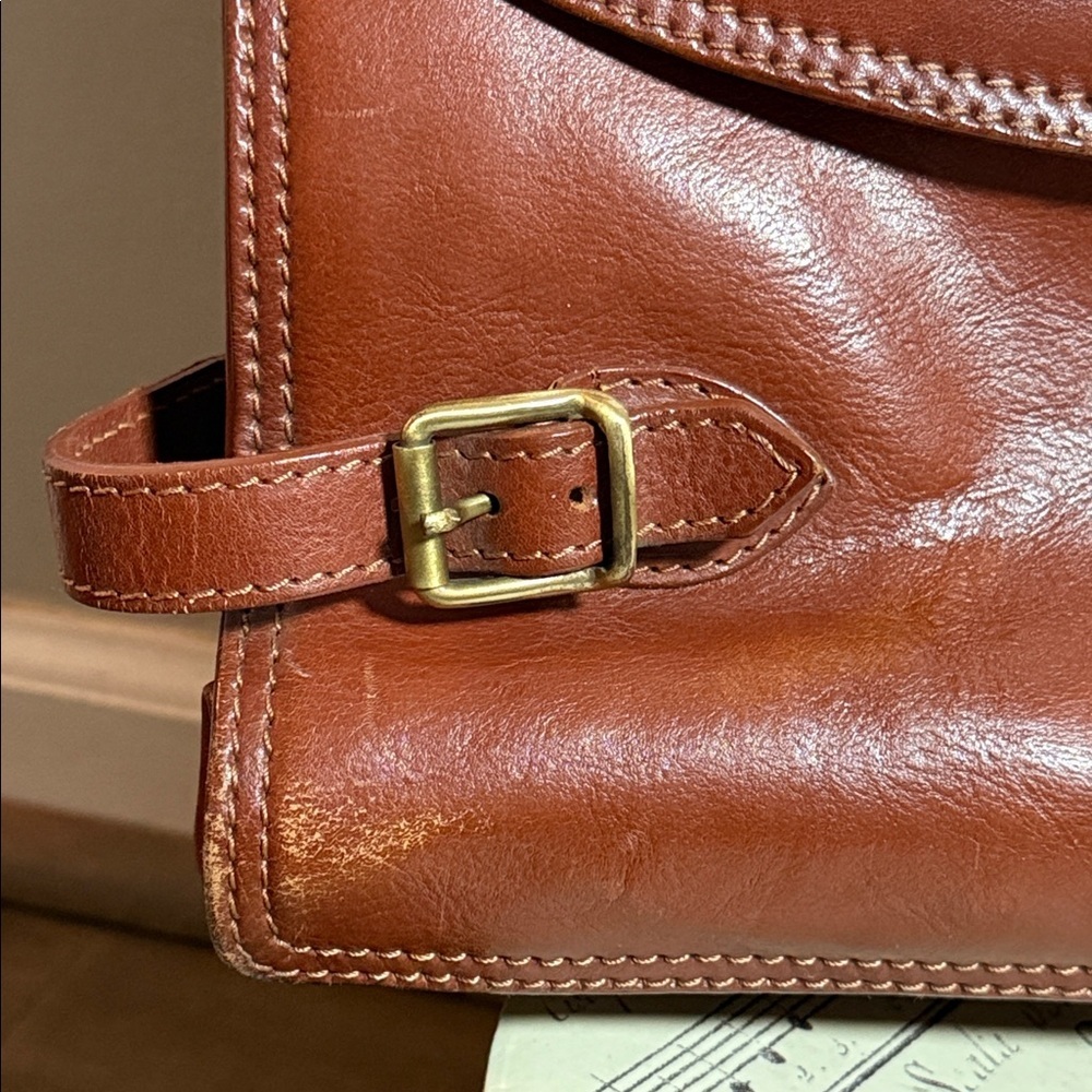 Adpel Vintage Distressed Cognac Brown Leather Briefcase - Picture 3 of 16